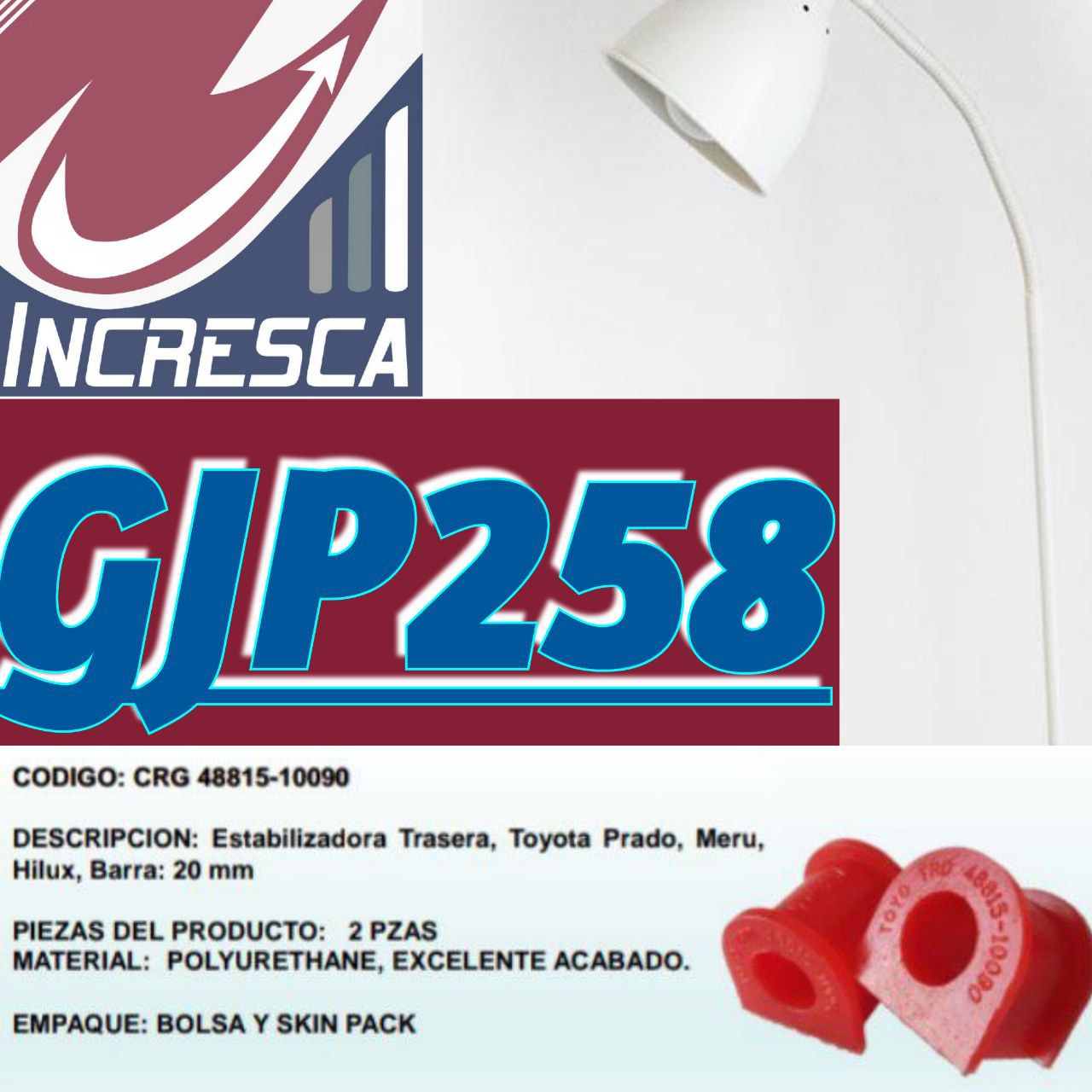 GOMA ESTABILIZADORA TRASERO. KIT GJP258 / EST-10090. TOYOTA: Prado, Merú, Hilux y más.